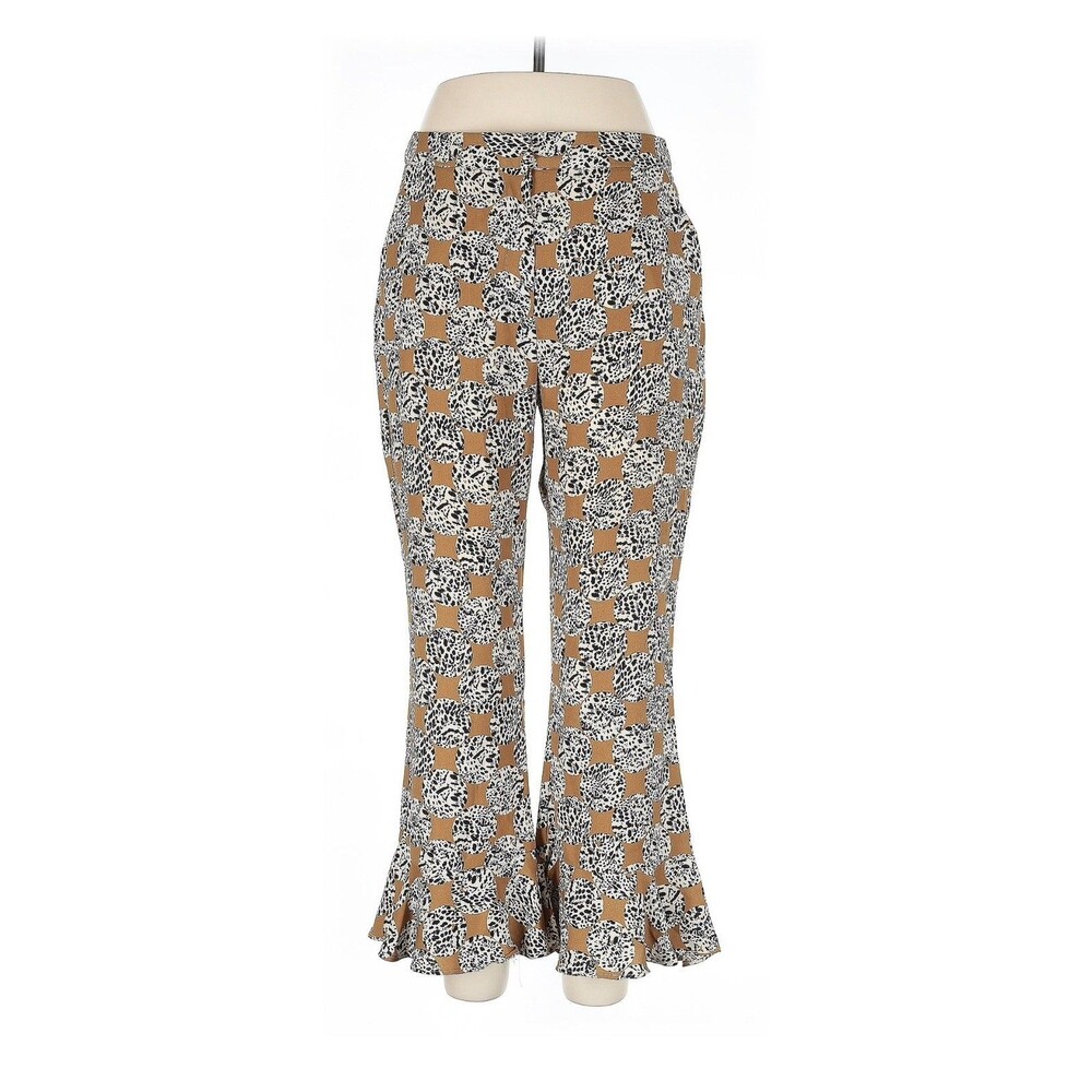 Topshop Leopard Spot Frill Trousers High Waist Crop Pants Ruffle Hem Boho Sz 10